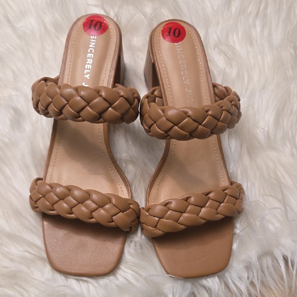Sincerely Jules Tan Braided Sandals Flat Slip-On